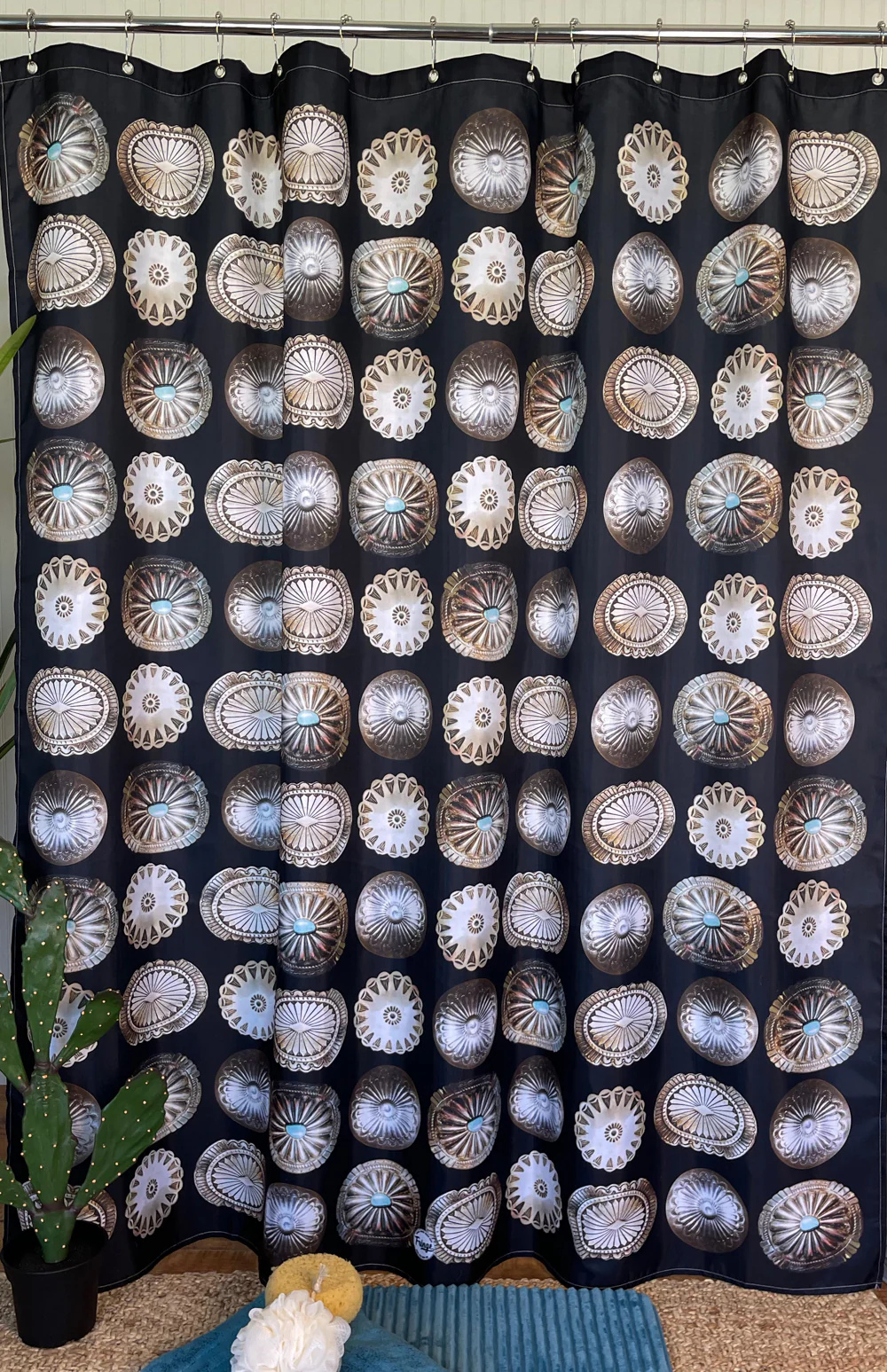 Shower Curtain - Black Big Concho - Image 5